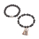 2 pièces 2 style bracelets extensibles en roche de lave naturelle et hématite synthétique avec tête de lotus et bouddha en alliage BJEW-JB08026-4