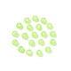 透明な芝生の緑のアクリルビーズ  水平穴  混合文字  白い文字でフラットラウンド  7x4mm  穴：1.5mm  100個/袋 TACR-YW0001-08H-3
