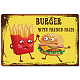CREATCABIN Tin Signs Burger With French Fries Metal Vintage Sign Wall Art Decor Plaque Poster Artwork for Home Kitchen Bathroom Garden Cafes Pubs Restaurants Office Decoration 12x8 Inch AJEW-WH0157-310-1