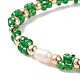 Glass Seed & Imitation Pearl Braided Flower Beaded Bracelet for Women BJEW-JB08559-4