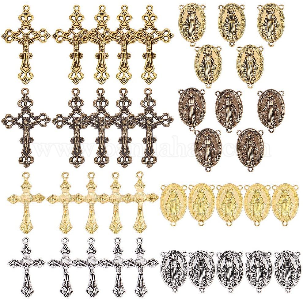 Shop SUNNYCLUE 40PCS 4 Color Tibetan Style Rosary Cross and Center