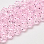 Imitar las cuentas de cristal de cristal bicolor austriaco hebras, aa grado, facetados, rosa perla, 3x3.5mm, agujero: 0.8 mm, aproximamente 120~125 pcs / cadena, 14.8 pulgada