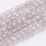 Chapelets de perles en agate grise naturelle, facette, ronde, gris foncé, 4mm, Trou: 0.5mm, Environ 91~93 pcs/chapelet, 15 pouce