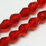 Chapelets de perles en verre, facette, larme, rouge, 12x8mm, Trou: 1mm, Environ 56~58 pcs/chapelet, 25~27 pouce