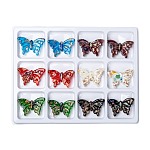 Handmade Gold Sand Lampwork Pendants, Butterfly, Mixed Color, 38x61x11mm, Hole: 4mm, 12pcs/box