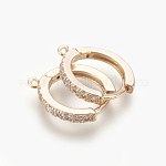 Латунные серьги-кольца из микро-паве с фианитами, прозрачные, золотой свет, 16x14x2 мм, отверстие : 1 мм, штифты : 1 мм