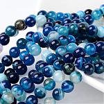 Agate à rayures naturelles/perles d'agate à bandes, ronde, Grade a, teinte, bleu, taille: environ 8mm de diamètre, Trou: 1mm, 43 pcs / chapelet, 15.5 pouce