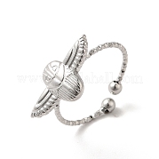 304 Stainless Steel Owl Open Cuff Rings for Women RJEW-H136-01P