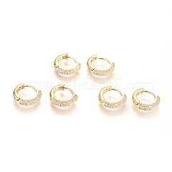 Messing Micro Pave klare Zirkonia Huggie Creolen, langlebig plattiert, Ring, echtes 18k vergoldet, 13x3 mm, Stift: 0.8 mm