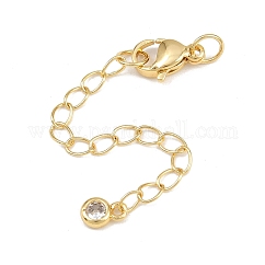 Micropavé de latón con extremos de circonita cúbica y cadena., redondo, con cierre de acero inoxidable, real 18k chapado en oro, 68mm