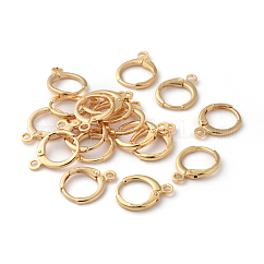 Messing Huggie Hoop Ohrring Zubehör, mit horizontaler Schleife, Ring, echtes 18k vergoldet, 15x11.5x2 mm, Bohrung: 2 mm, Stift: 0.8 mm