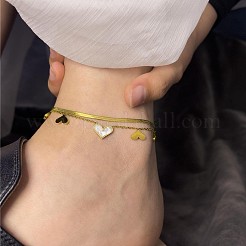 Браслеты на ногу с кисточкой в форме сердца из нержавеющей стали 304 с натуральным белым ракушечным узором&nbsp;FS-WGA1EFA-01