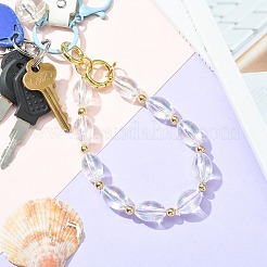 アクリル＆CCBプラスチックビーズバッグストラップ  合金スプリングゲートリング付き  バッグ用  電話の装飾  オーバル  31cm&nbsp;HJEW-JM01083-04