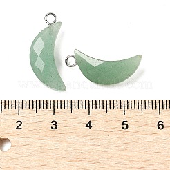 天然石グリーンアベンチュリンペンダント  真鍮パーツ  多面カット  ムーンチャーム  23x10x6mm  穴：2mm&nbsp;G-L614-D05-P02