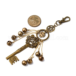 Подвеска в виде головы кошки из сплава и латунного колокольчика и ключа HJEW-JM04094