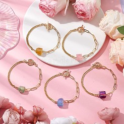 Braccialetti con maglie in quarzo naturale con prisma esagonale elettrolitico&nbsp;BJEW-JB10753