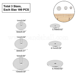 304ステンレス鋼ビーズスペーサー  フラットラウンド/ディスク  ステンレス鋼色  6mm / 8mm / 10mm  300個/箱&nbsp;STAS-UN0011-45P