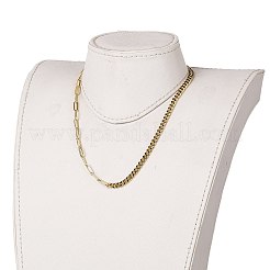チェーンネックレス  真鍮製エナメルカーブチェーンとペーパークリップチェーン付き  304ステンレススチールトグル留め具  18KGP本金メッキ  ブラック  17-3/8インチ（44cm）&nbsp;NJEW-JN03229-02