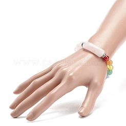 Rectangle de quartz rose naturel et bracelet extensible perlé de pierres mélangées&nbsp;BJEW-JB08981-05