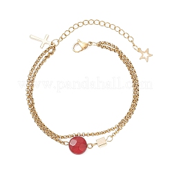 Браслеты из натурального красного агата ограненных плоских круглых звеньев с латунными кубическими элементами.&nbsp;BJEW-JB13481