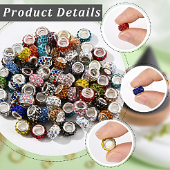 80 шт. полимерная глина со стразами европейские бусины с большими отверстиями с серебряными латунными сердечниками&nbsp;FPDL-LT0001-02F