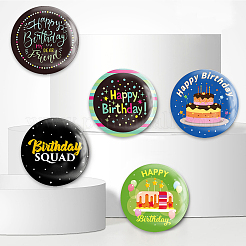 ブリキブローチ  プラスチック底と鉄ピン付き  フラットラウンド  ミックスカラー  誕生日をテーマにした模様  58x4mm  9個/セット&nbsp;JEWB-WH0013-003