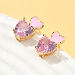 Серьги-гвоздики в форме сердца из латуни с кубическим цирконием EJEW-A132-05G