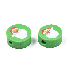 手作り樹脂粘土ビーズ  クリスマスをテーマにした模様でフラットラウンド  ミックスカラー  9.5~10x4~5mm  穴：1.6mm&nbsp;X-CLAY-N011-41