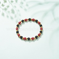 Bracciale elasticizzato con perline tonde in vetro e ferro da donna&nbsp;BJEW-JB08510-01
