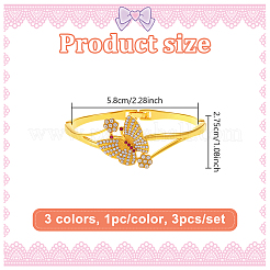 3шт 3-цветные браслеты из сплава со стразами для женщин&nbsp;BJEW-HY0001-23