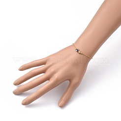 ビーズのブレスレット  真鍮製クローバービーズとボールチェーン付き  ナザールボンジュウ合金エナメルビーズ  304ステンレススチール製ロブスタークロウ留め金  ゴールドカラー  7-1/2インチ（19cm）&nbsp;BJEW-JB05417-02