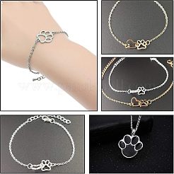 304ステンレススチール製ペットペンダント  手動研磨  犬の足跡  ステンレス鋼色  18x16x1.5mm  穴：1.6mm  20個/箱&nbsp;STAS-UN0007-09P