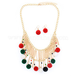 Рождественские полиэстеровые помпоны-шарики с ожерельями и висячие серьги&nbsp;FS-WG24699-05