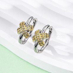 Х-образные серьги-кольца из латуни с микропаве из прозрачных кубических цирконий&nbsp;EJEW-H158-18A-GP