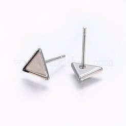 変色しにくい304ステンレススチールスタッドピアスセッティング  三角形  ステンレス鋼色  トレイ：7x6mm  7x8x1.2mm  ピン：0.8mm&nbsp;STAS-I095-09P