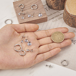 16 шт. 8 стильных серьги-гвоздики с прозрачным кубическим цирконием и серьги-кольца из нержавеющей стали DIY-TA0004-54