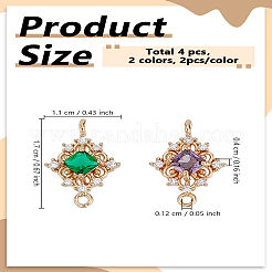 4 шт. 2-цветные латунные микро-паве прозрачные кубические цирконии ромбовидные звенья-коннекторы&nbsp;KK-LP0004-57