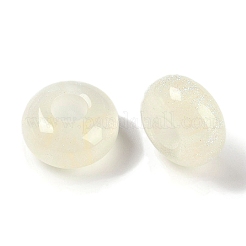 グリッターパウダー入り樹脂ヨーロピアンビーズ  大穴ビーズ  ロンデル  レモンシフォン  13.5x7.5mm  穴：5mm&nbsp;RESI-F055-07D