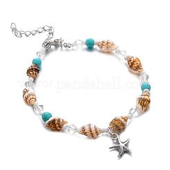 Браслеты для лодыжек в стиле бохо с натуральными ракушками и синтетической бирюзой&nbsp;WG85091-01