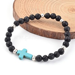 Natürliche Lava Rock Perlen Stretch Armbänder&nbsp;BJEW-JB02233