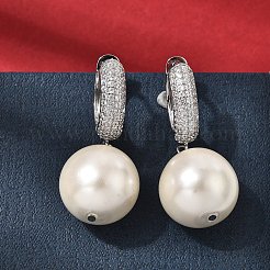 Круглые серьги-кольца из латуни с микропаве из прозрачных кубических цирконий&nbsp;EJEW-H180-01A-P