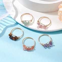 Кольца для женщин с натуральным зеленым авантюрином&nbsp;RJEW-JR00773