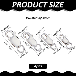 4 шт. 4 стиля 925 застежки-карабины из стерлингового серебра&nbsp;STER-ME0001-33S