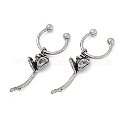 ローズフラワー 316 サージカルステンレススチール ダングル ハーフフープ イヤリング 女性用  アンティークシルバー  33.5x8mm&nbsp;EJEW-G416-44AS