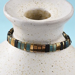 Vintage-Armbänder im Ethno-Stil mit verstellbarem Schiebeverschluss aus handgefertigten Glasperlen (Tila) für Damen&nbsp;LS-ZN9527-1