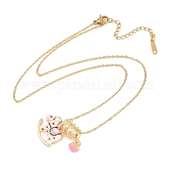 Collane con ciondolo a forma di cavallo in acciaio inossidabile smaltato rosa 304 per donna&nbsp;NJEW-K306-01G