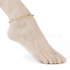 ガラスビーズアンクレット  真鍮カニカン付き  ロンデル  カラフル  ゴールドカラー  9-1/8インチ（23cm）&nbsp;AJEW-AN00370
