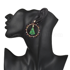 Серьги-гвоздики в виде елки из стеклянного бисера ручной работы EJEW-MZ00633