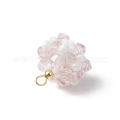 ガラスチャーム  花  ガラスシードビーズと真鍮ループ付き  多面カット  ミスティローズ  17.5x16mm  穴：2.3mm&nbsp;PALLOY-MZ00673-06