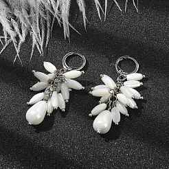 Серьги с подвесками и подвеской на защелке из окрашенной натуральной ракушки и жемчуга в форме капли EJEW-TA00297